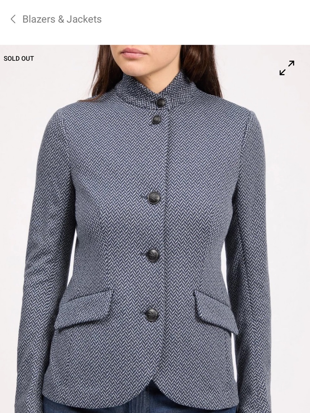 rag & bone Blue Herringbone Stand-Collar Blazer